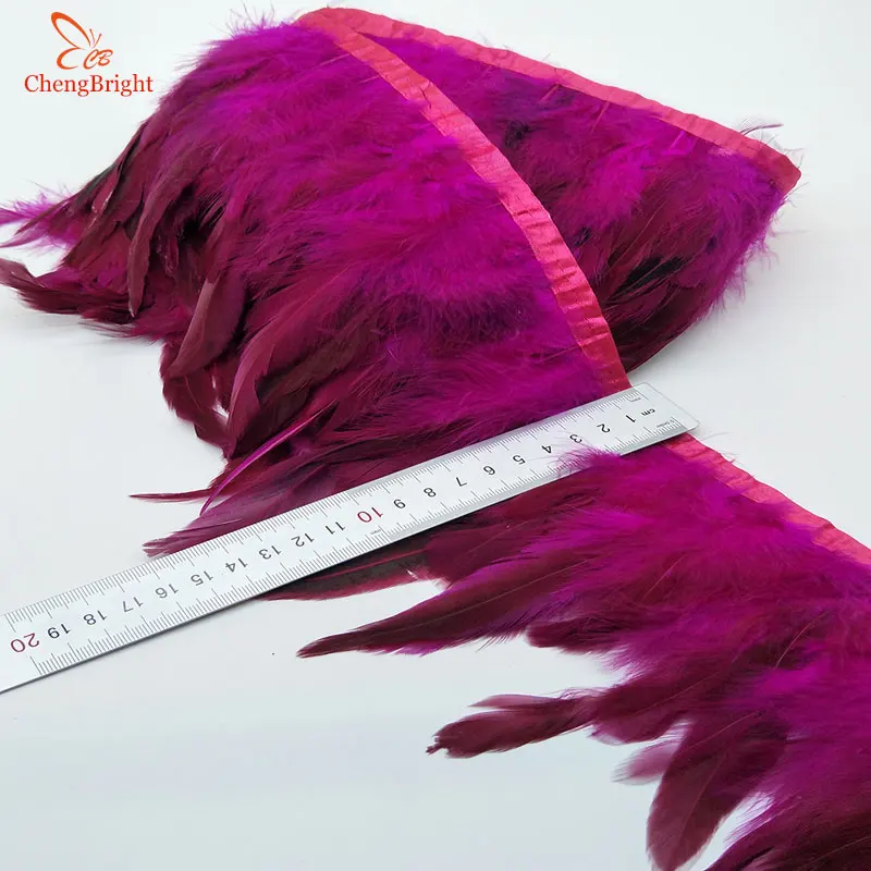 

ChengBright Nice 10 Yards Rose Chicken Rooster Tail Feathers Trims Strip for Wedding Party Clothing Rooster Feather Trims Diy