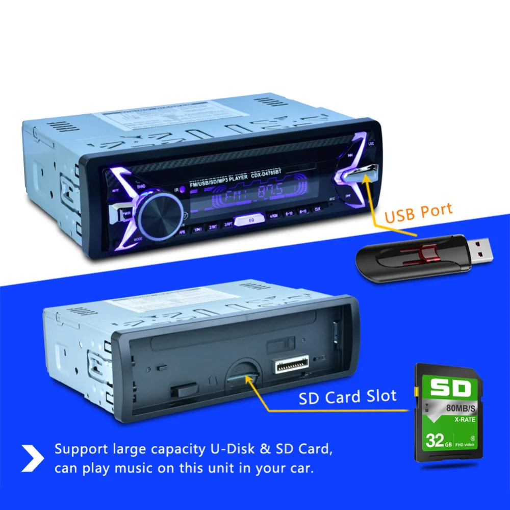Bluetooth аудио стерео 60WX4 12 В In dash 1 Din FM Aux вход приемник USB MMC Дистанционное управление