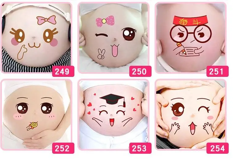 

2017 New Pregnant Women Belly Smiley Sticker Photography Props Temporary Tattoo Stickers Body Tatoo Cartoon Free Shipping