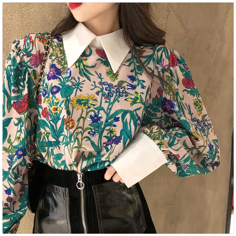 Цветочные moda feminina blusas винтажные модные брендовые весенние женские блузки Питер