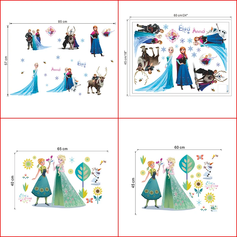 Мультфильм Эльза Анна Принцесса наклейки на стену для девочек комнаты украшения дома DIY фотообои с героями аниме искусство Замороженный фильм плакат детские наклейки на стену