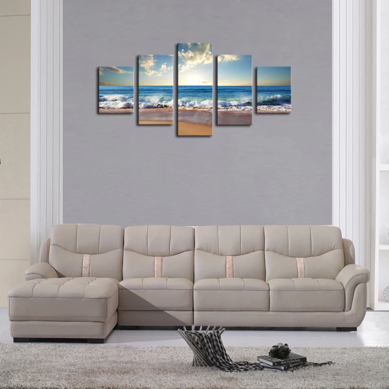 

Framed 5 Panels waves and ocean Scenery Canvas Print Painting Modern Canvas Wall Art for Wall Pcture Home Decor Artwork