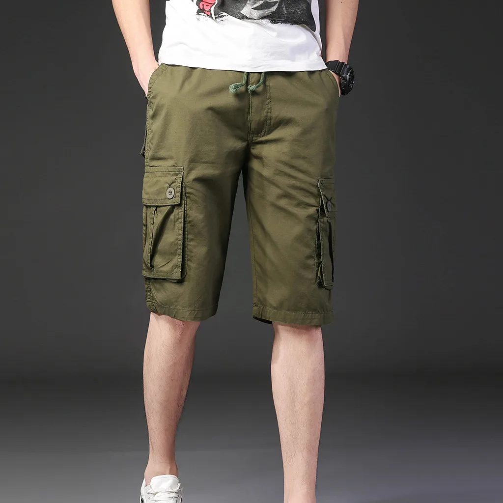 

WOMAIL Mid Waist Pocket Design Solid Color Summer Casual Men Hot Sale Zipper Design Polyester Cargo Pants 19MAY22