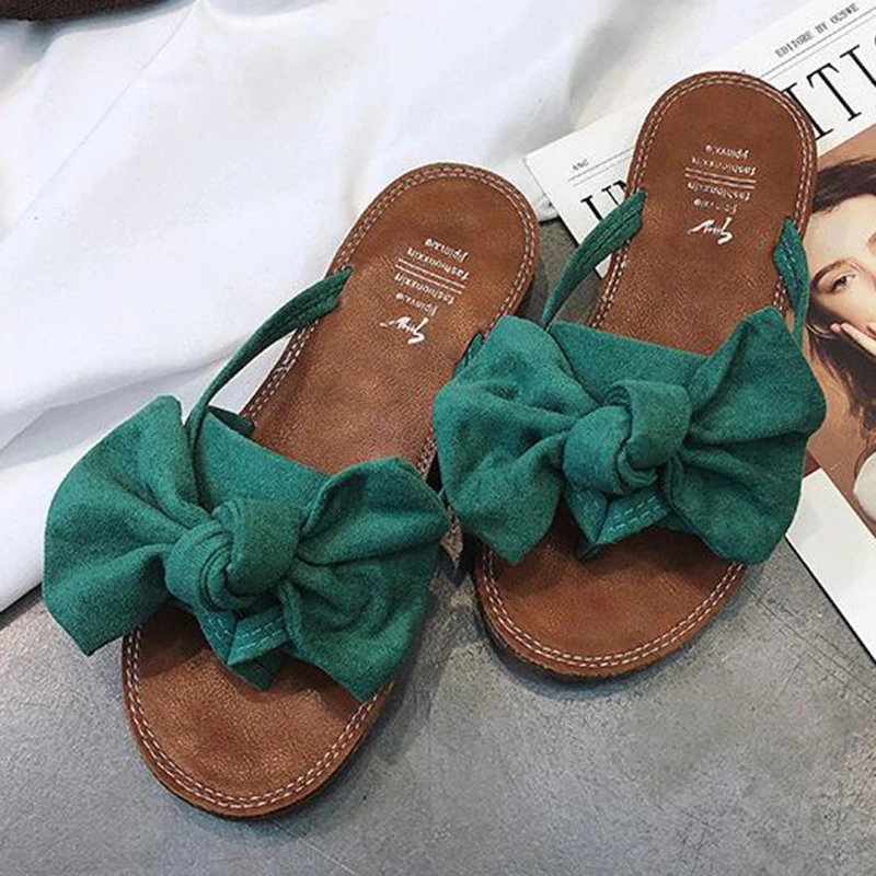Женские летние сандалии с бантом Тапочки шлепанцы для дома и улицы пляжная обувь
