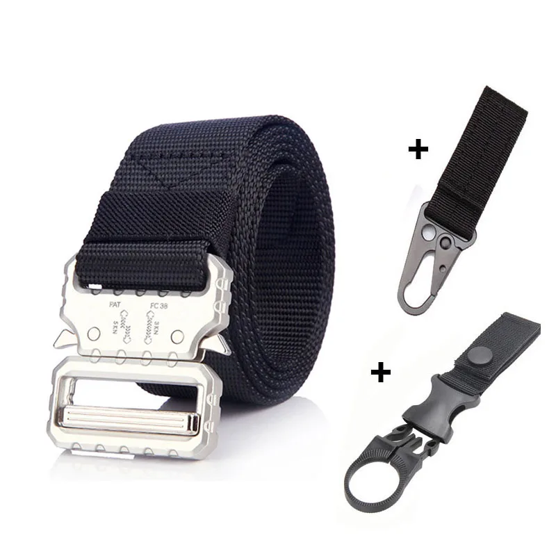belt and 2 hook Тактический ремень с металлической пряжкой нейлоновый ремень армейский мужской сверхмощный военный ремень регулируемые уличные боевые тренировочные принадлежности для охоты - Цвет: belt and 2 hook
