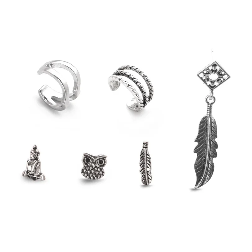 MFNFYH 6 шт./компл. Boho винтажные серебряные геометрические серьги набор маленькая