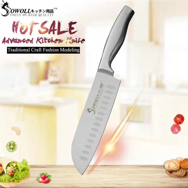 7 inch Santoku SOWOLL 7Cr17mov супер острый набор ножей из нержавеющей стали высокой твердости 58HRC кухонные ножи профессиональные поварские инструменты распродажа - Цвет: 7 inch Santoku