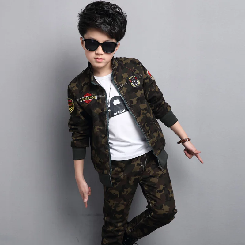2018 Spring Autumn Boys Camouflage Suit Children's Army Uniform Kids Military Clothes Teenage Sports Tracksuit A169 | Детская одежда