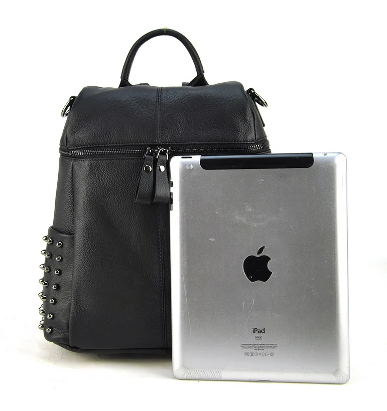 Женский оригинальный натуральный кожаный рюкзак панк шпильки сумки на плечо