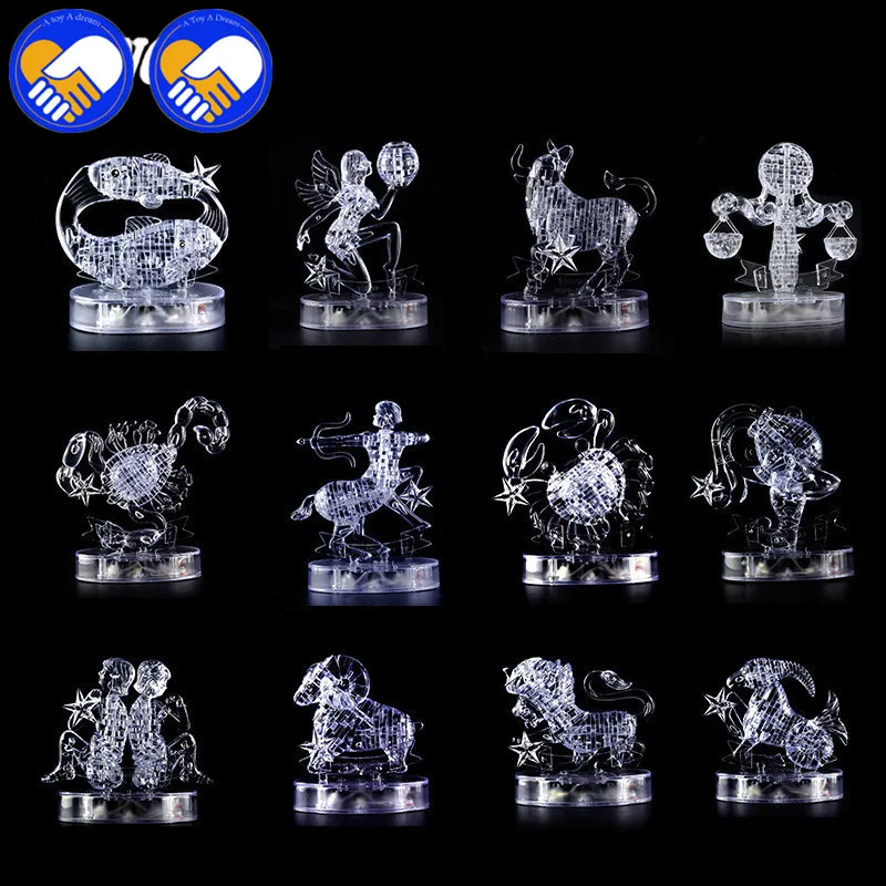 Новый 3D Кристалл Знаки зодиака головоломка мигающий светодиодный свет дети 12