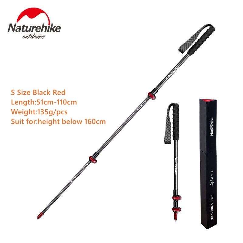 Светильник Naturehike, вес 135 г, углеродное волокно, Внешний замок, треккинг, полюс, 3 секции, портативный, для скалолазания, ходьбы, серебряная палка - Цвет: Red S