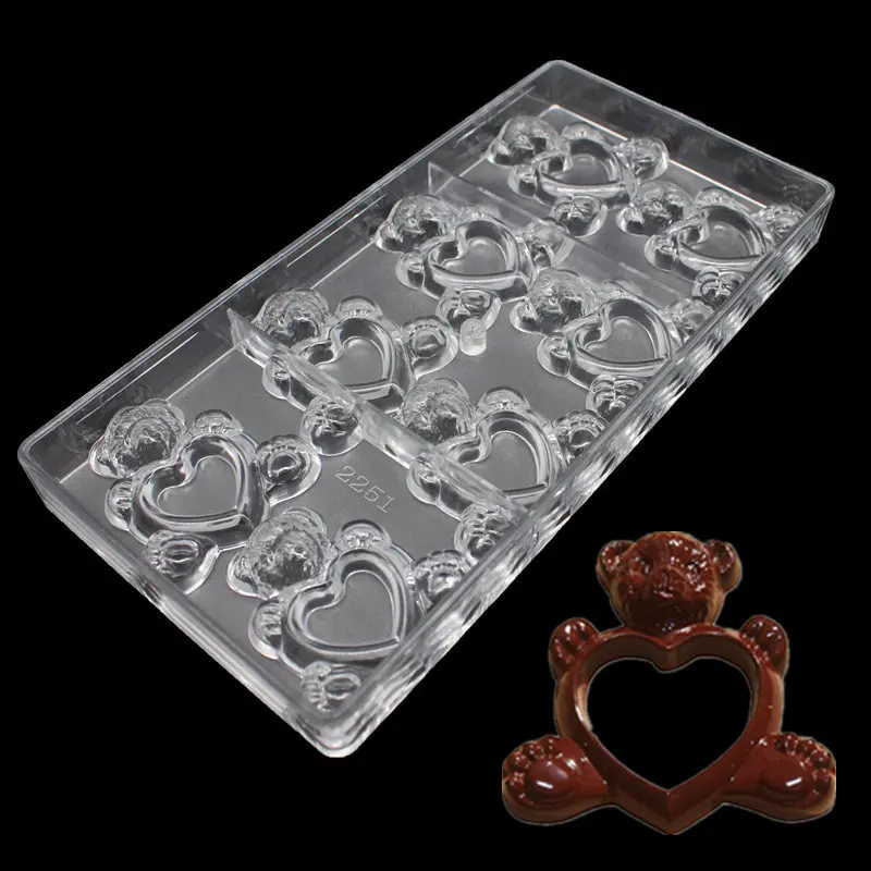 Медвежонок в форме сердца из поликарбоната форма для шоколада Поликарбонат