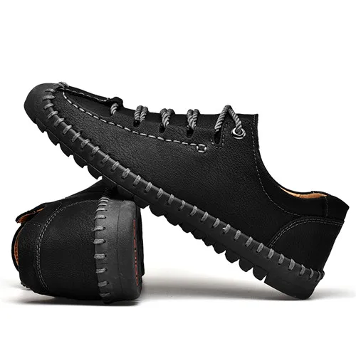 Black URBANFIND/ г. Весенняя Мужская обувь из натуральной кожи повседневная мужская обувь на шнуровке нескользящая обувь на толстой подошве - Цвет: Black