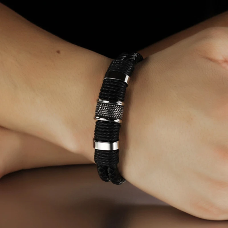 2016 новый модный бренд мужской браслет из нержавеющей стали кожаный винтажные