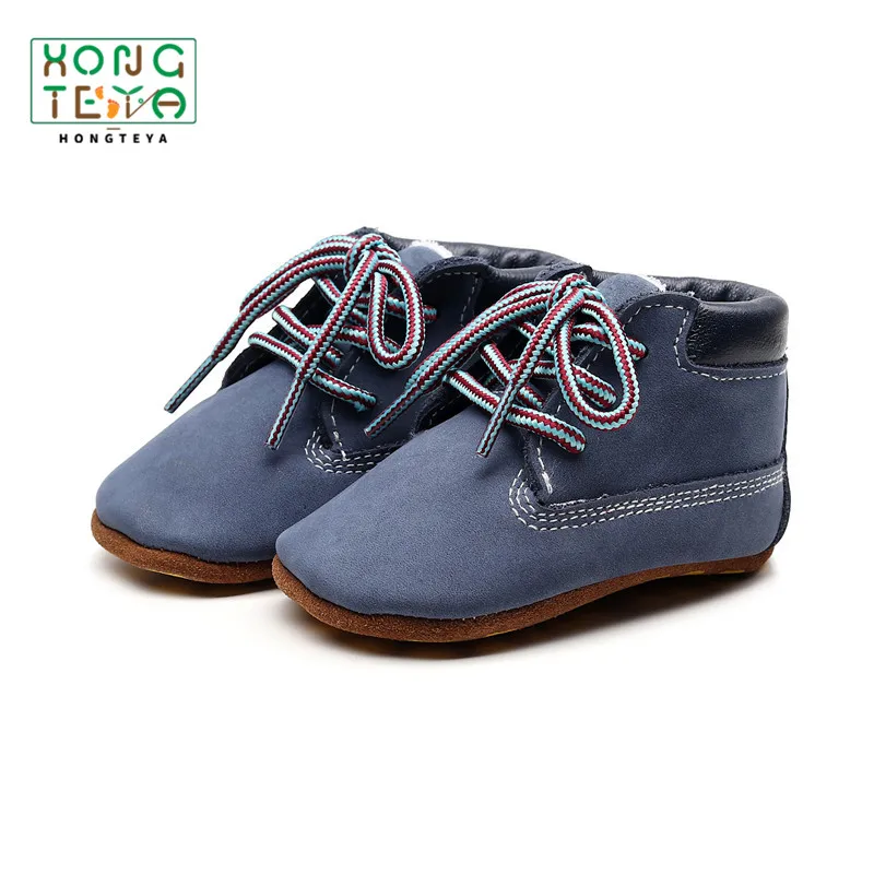 Ботинки детские из натуральной кожи Мокасины мягкая подошва на шнуровке сапоги