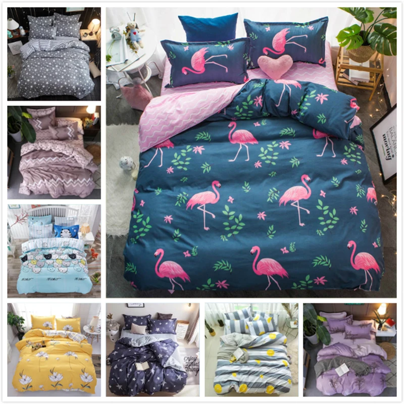 Комплект постельного белья с рисунком фламинго 4 предмета|Пододеяльник| |