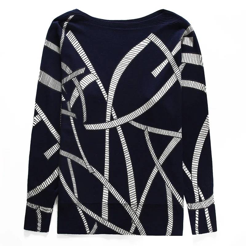 2020 Autumn Loose Sweater Geometric Print Block O Neck Women Pullover Knitwear Jerseys and Sweaters Long Sleeve Knitted | Женская одежда