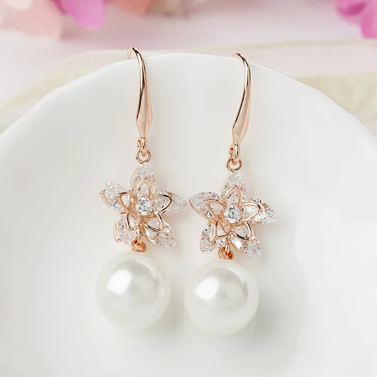 

Floralbride Fashion Jewelry Anti-allergic Simulated Pearls Hook Earrings Charm Drop Earrings Women Rose Gold Color Earrings