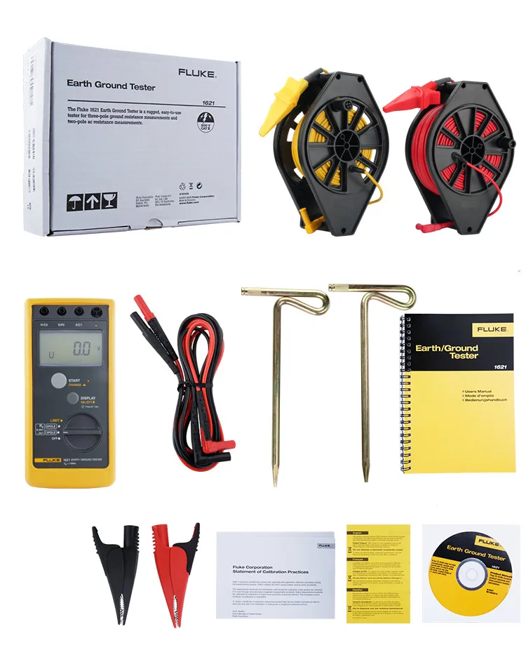 Fluke 1621 Гео земля наземный тестер F1621 с красным/желтым кабелем катушка и ногтей для