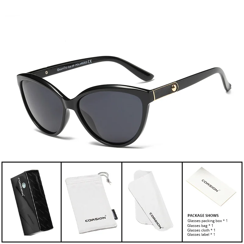 C1 Black Black COASION, фирменный дизайн, кошачий глаз, солнцезащитные очки, женские, поляризационные,, женские, Ретро стиль, элегантные, кошачий глаз, солнцезащитные очки, UV400, защита CA1223 - Цвет линз: C1 Black Black