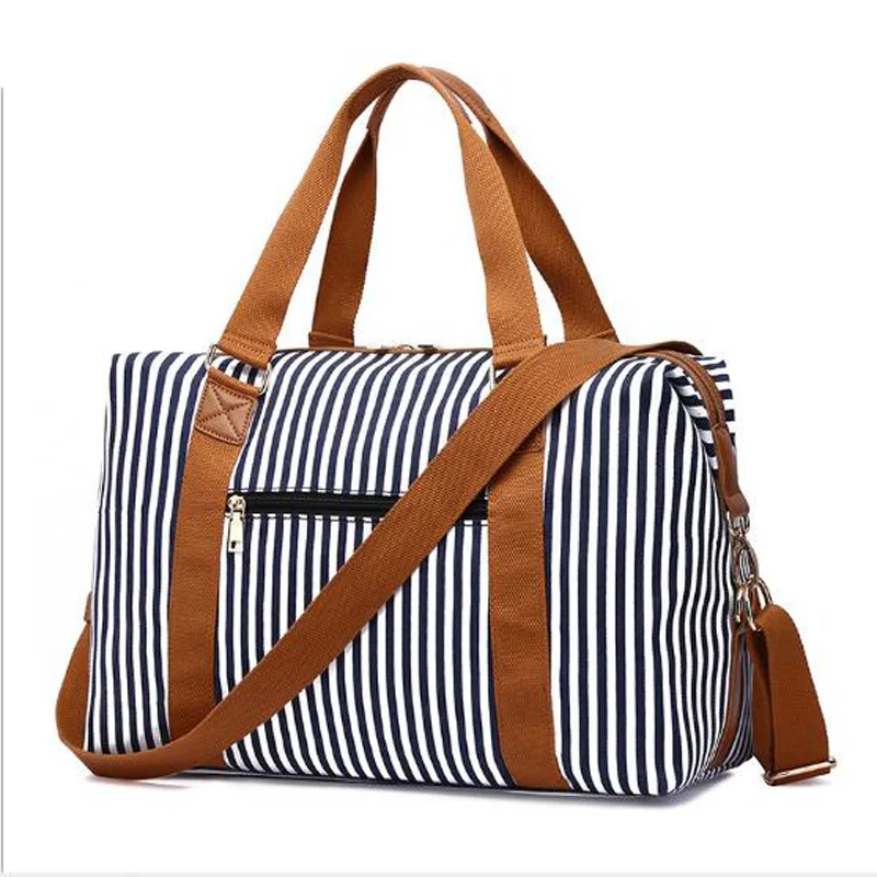 Холщовая Женская дорожная сумка модная полосатая спортивная большая для