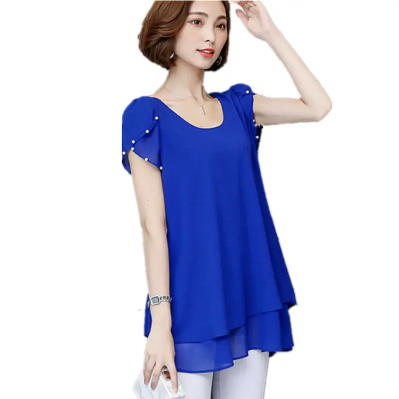 Летняя шифоновая блузка Женские топы с коротким рукавом плюс размер 5XL