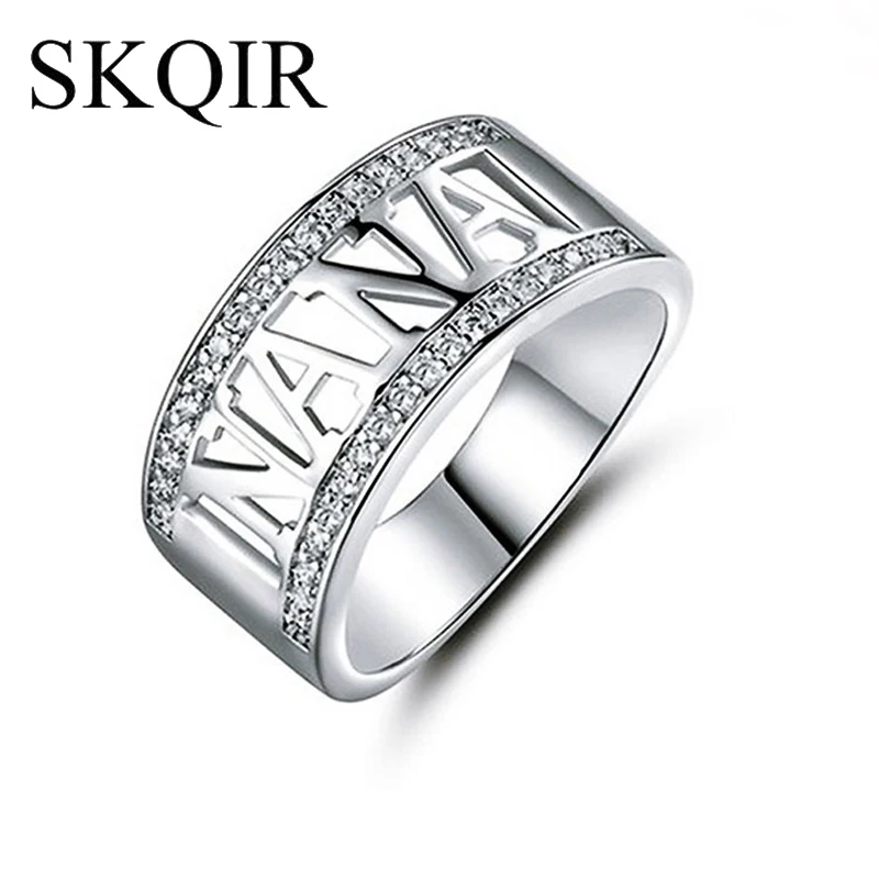 Объемный прозрачный CZ Anillos Mujer серебряный цвет буквы Нана кольца для Hombre кольцо