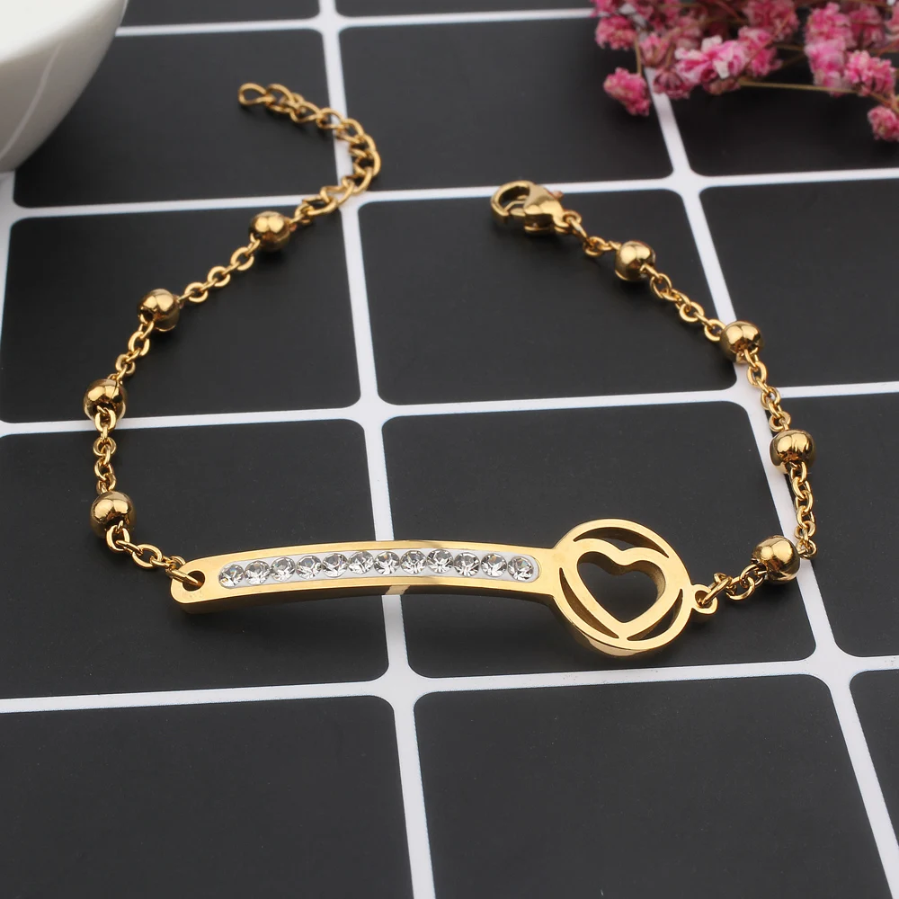 FINE4U B134 Luxury Zircons Jewelry Stainless Steel Link Chain Bracelet Heart Tree Of Life Coins Bracelets For Women | Украшения и