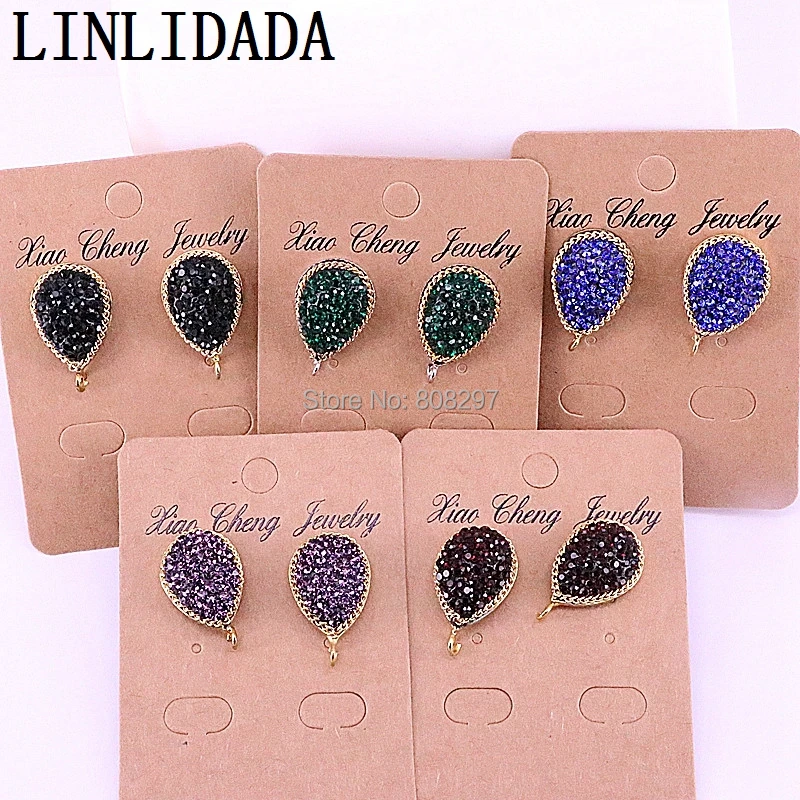 10Pair Fashion Crystal Rhinestone Drop shape stud earrings mix color earrings DIY Jewelry Making Findings