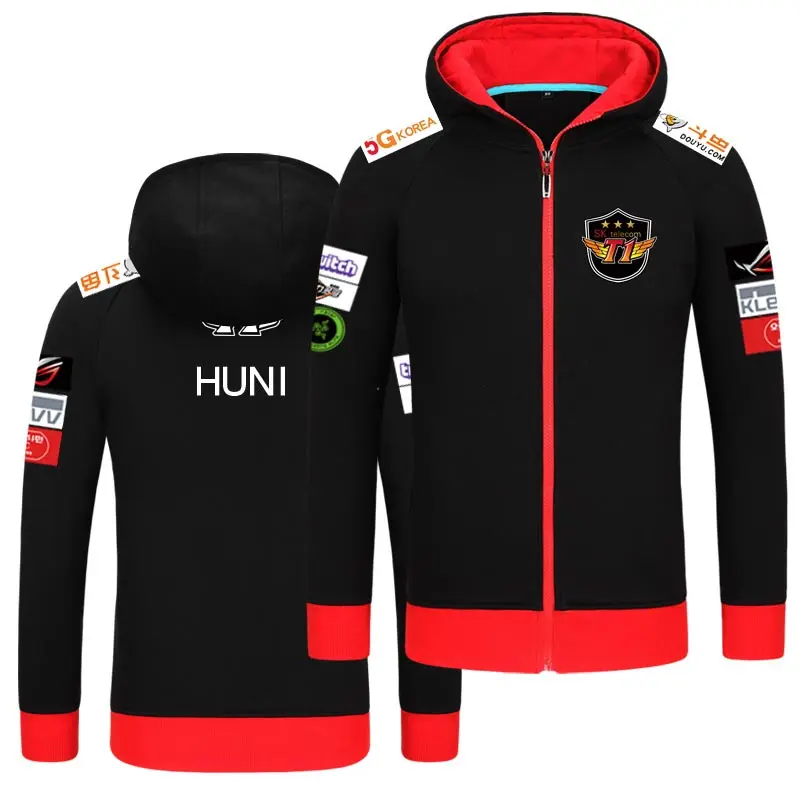 Skt T1 толстовки Мужская куртка с длинным рукавом Sktt1 пальто на молнии Faker Peanut Wolf пустые толстовки негабаритных S7 Telecom Толстовка Z40 - Цвет: black HUNI