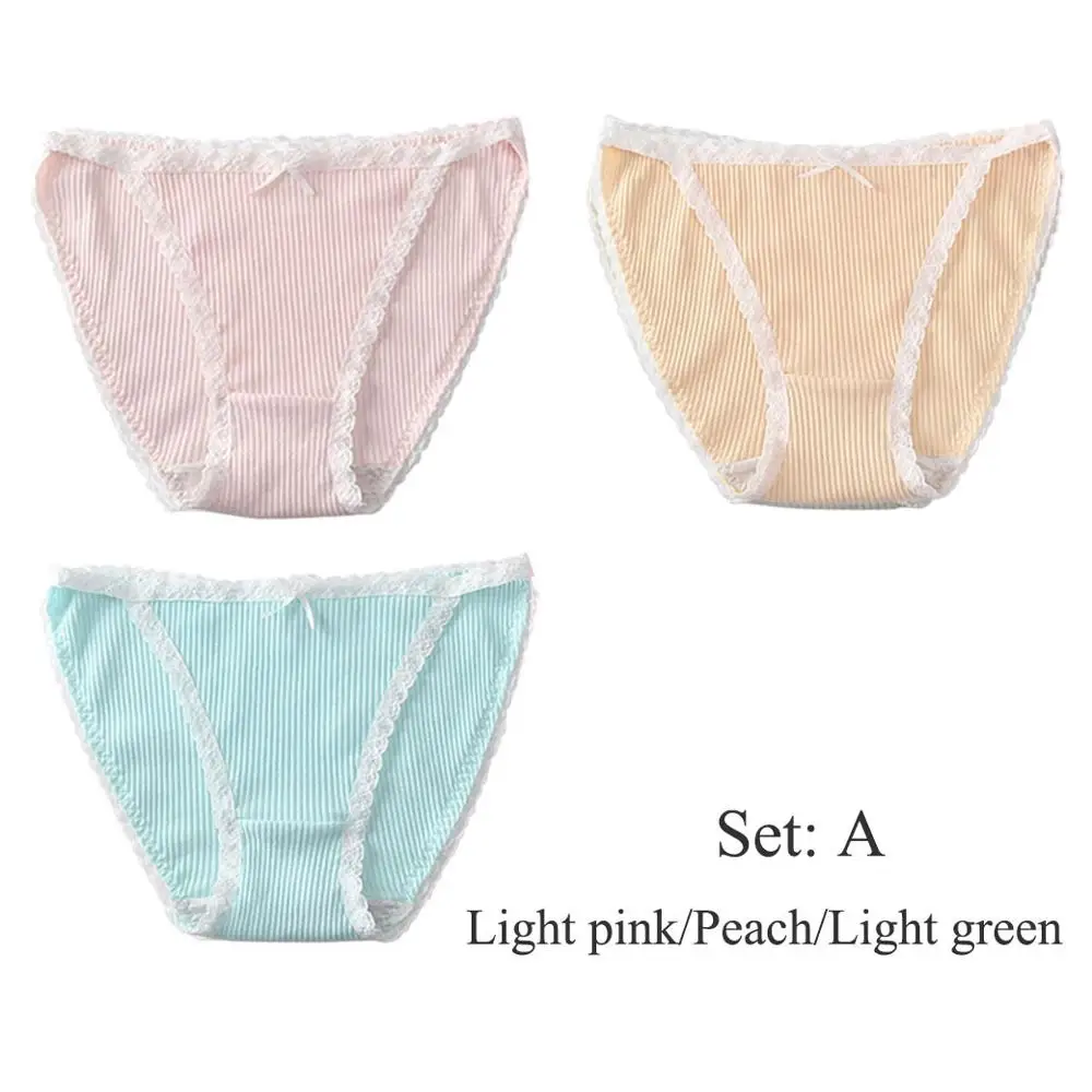 set A 3 pieces BllooBeell, 3 шт., хлопковое нижнее белье для женщин, сексуальные кружевные трусики для девочек, бесшовные трусы, низкая посадка, одноцветные женские трусы, нижнее белье, M/L/XL - Цвет: set A 3 pieces