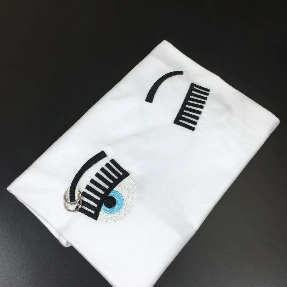 White stlye B Новинка, модные летние женские футболки, Chiara Ferragni, большие глаза, вышивка пайетками, свободный стиль, повседневные топы, maglietta di marca - Цвет: White stlye B