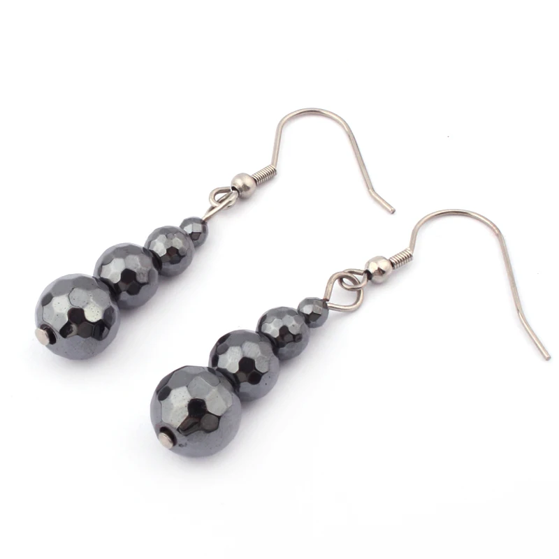 Черная круглая граненая (без магнита) гематит из натурального камня Бисер для