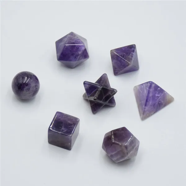 Amethysts set Натуральный 7 шт белый розовый Quartzs Меркаба звезда камень излечиваюший чакры Кристалл Plantonic Твердые тела набор циркулей украшения дома - Окраска металла: Amethysts set