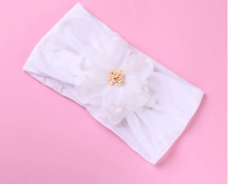 

30pcs/lot 6 Colors Girls Infant Baby Lace Flower With Wide Nylon Headbands Kids Girls Hair Accessory
