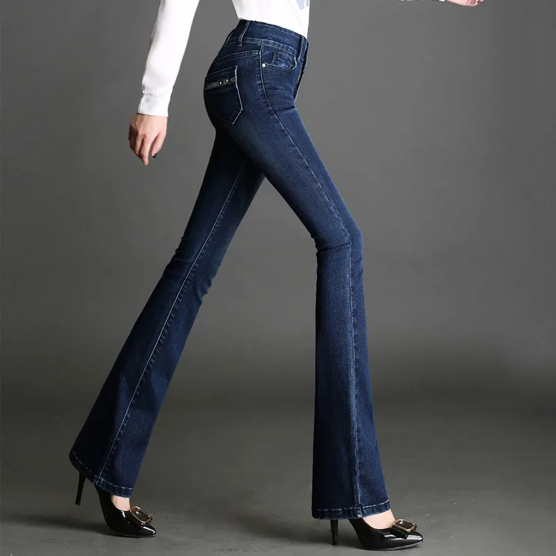 OL Women Jeans Autumn Empire Pants Micro-la Female Elastic Large Size Slim Double Button | Женская одежда