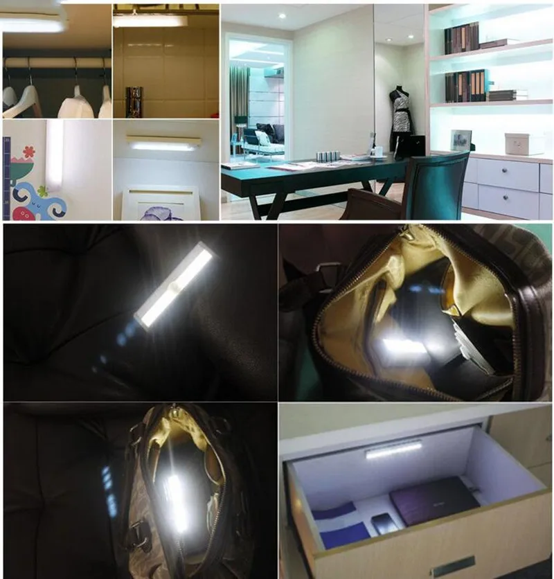 ИК лампа с датчиком движения 10 светодиодов|cabinet light|tube lightcool white |