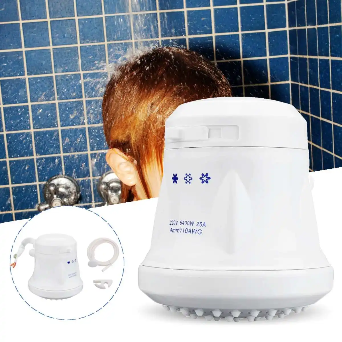 ST-08 3800W~5400W 110V/220V Electric Shower Head Tankless Instant Hot Water Heater Hose Bracket