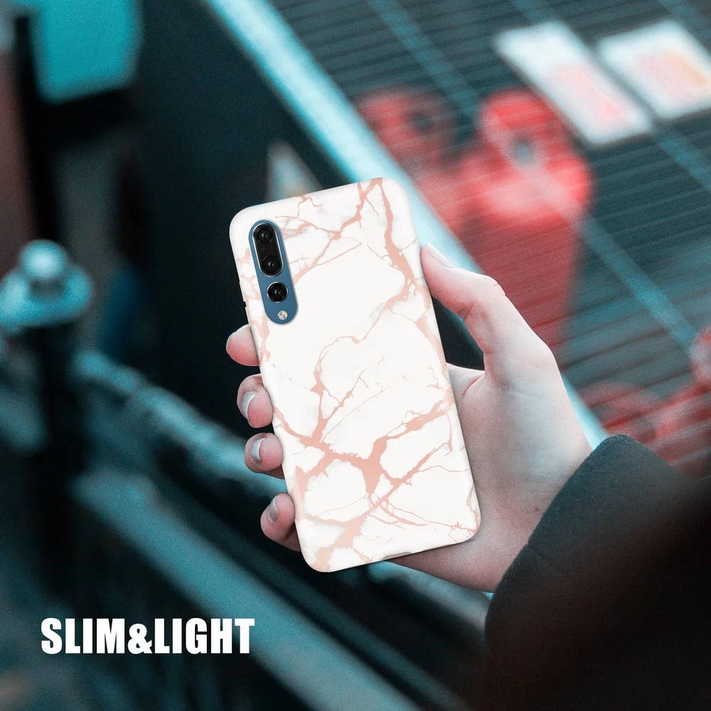 Netarlier чехол для телефона huawei p20 p20pro белый и розовое золото хром мрамор толстый IMD