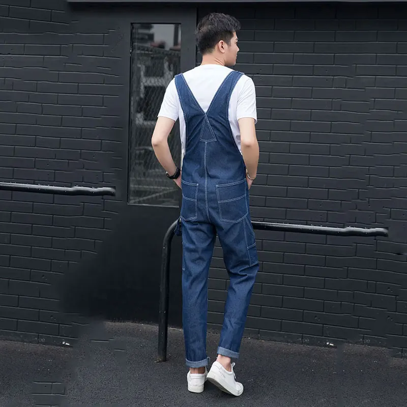 

2020 New Men's Jeans Bib Men's Casual Siamese Shorts Dark Blue Denim Overalls Long Jeans Women's Workwear Size 26-38 40 42 44 46