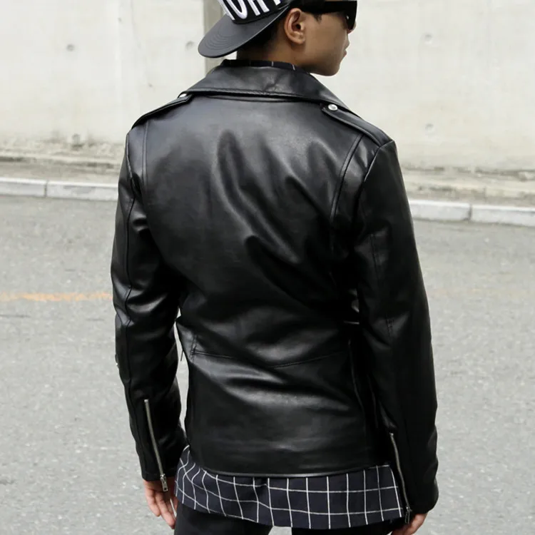 

LANBAOS Fashion Men's PU Leather Jacket Coat Faux Leather Motorcycle Jackets Slim Fit Turn-down Collar Zipper Buttons Belted Hem