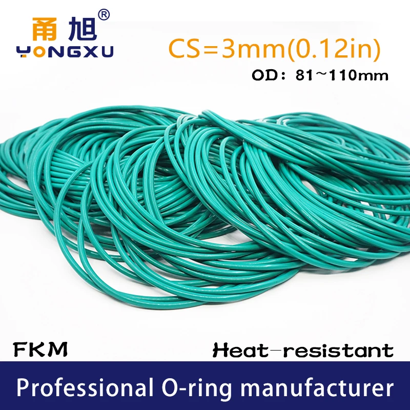 Фторрезиновые зеленые FKM Orings уплотнительные кольца CS3mm OD81/85/88/90/91/92/95/96/100/105/110*3 мм