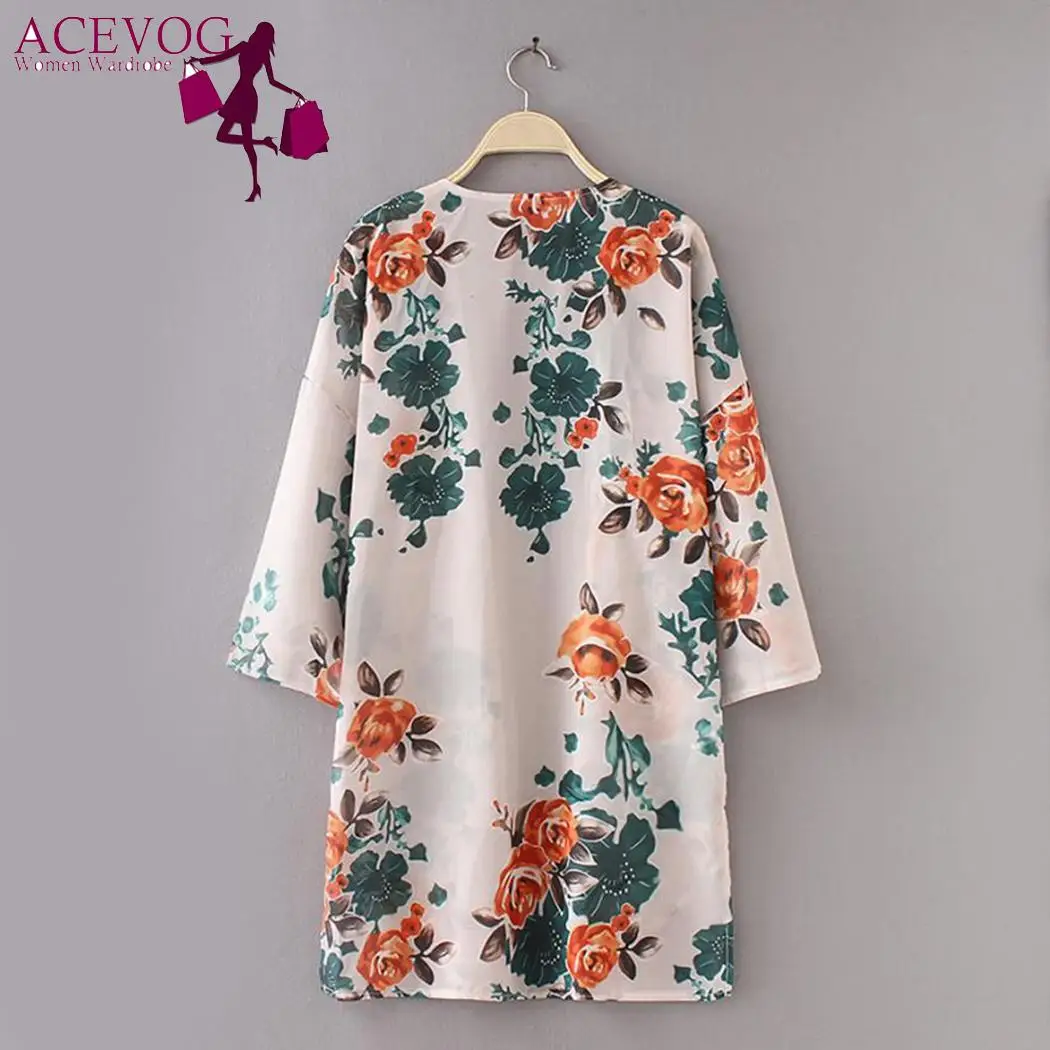 С принтом повседневные Цветочные Женщины Сплит шифон кимоно кардиган Пляж