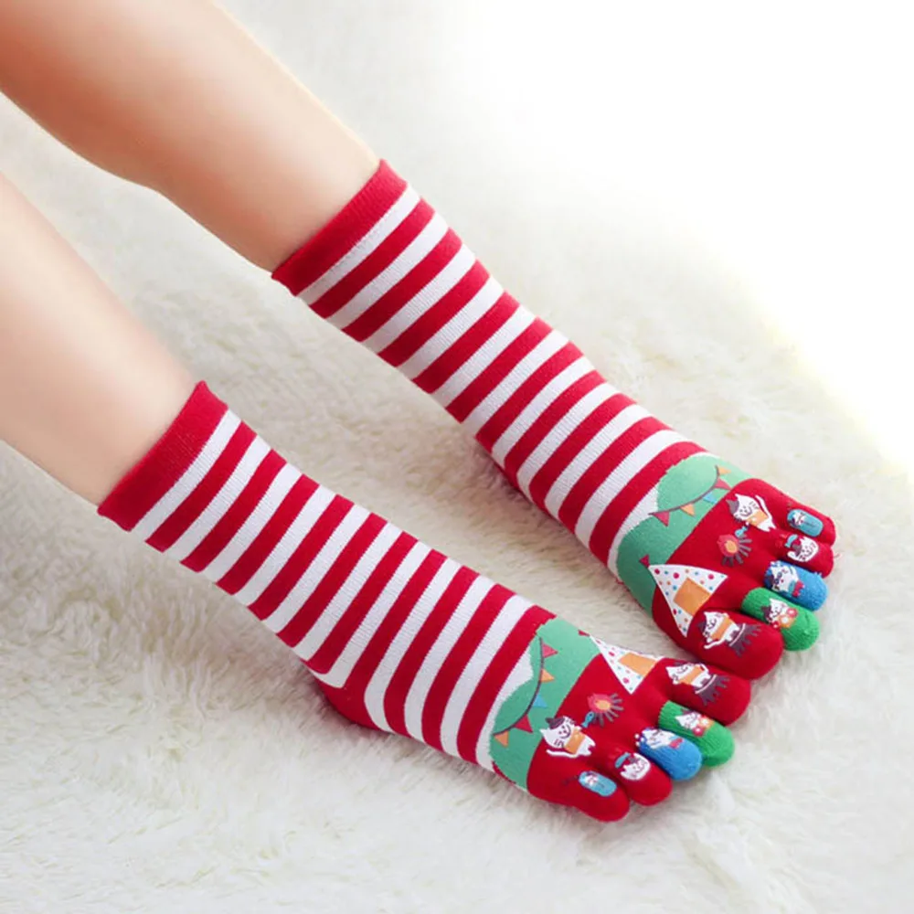 Разноцветные хлопковые носки до середины голени с рисунком из мультфильма пятью