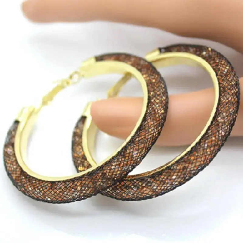 Fashion Gold Color 18 Colors Mesh Chain Hoop Earrings For Women Crystal New Design Circles Ornaments Jewelry Gifts | Украшения и