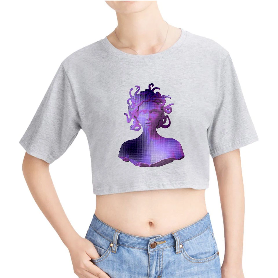 Женская футболка Vaporwave с электронным музыкальным принтом Midriff baring летний
