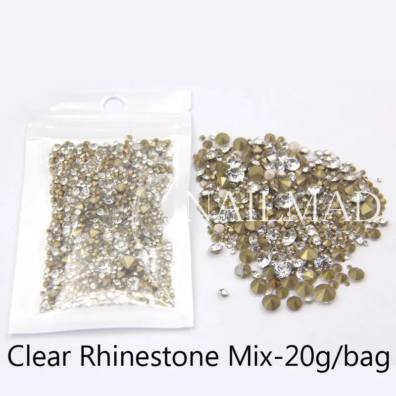 20g Clear Mix Разноцветные стразы для дизайна ногтей с разноцветным опалом, цветные стразы AB для горячей фиксации, стразы для дизайна ногтей - Цвет: 20g Clear Mix