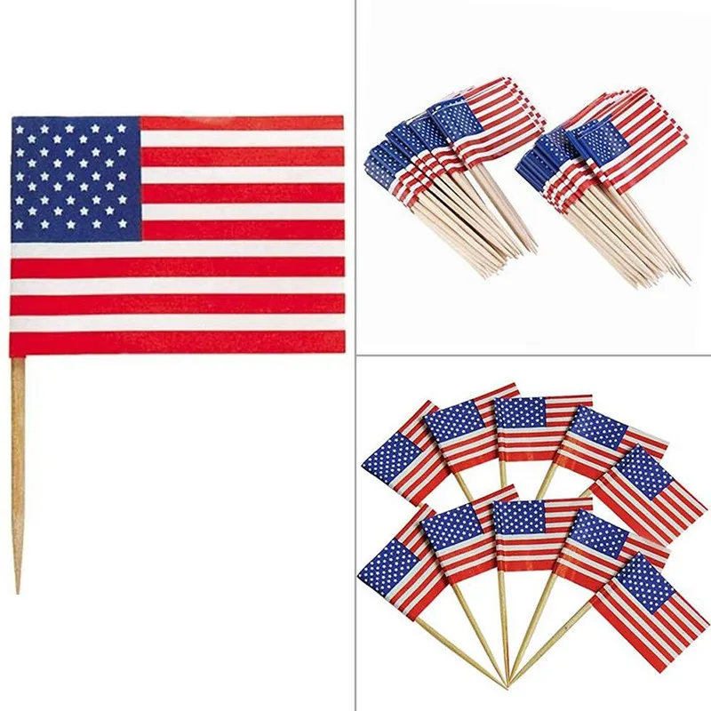 100 шт./лот торт вставляемые Американский национальный флаг США Мини фигурки для