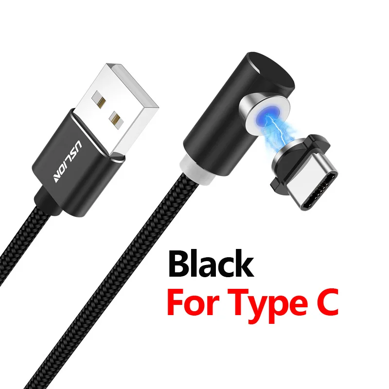 USLION Магнитный кабель Micro usb type C для зарядки iPhone XS Max 8 7 магнит 1 м кабель для зарядки телефона для samsung huawei Xiaomi - Цвет: Type C Black