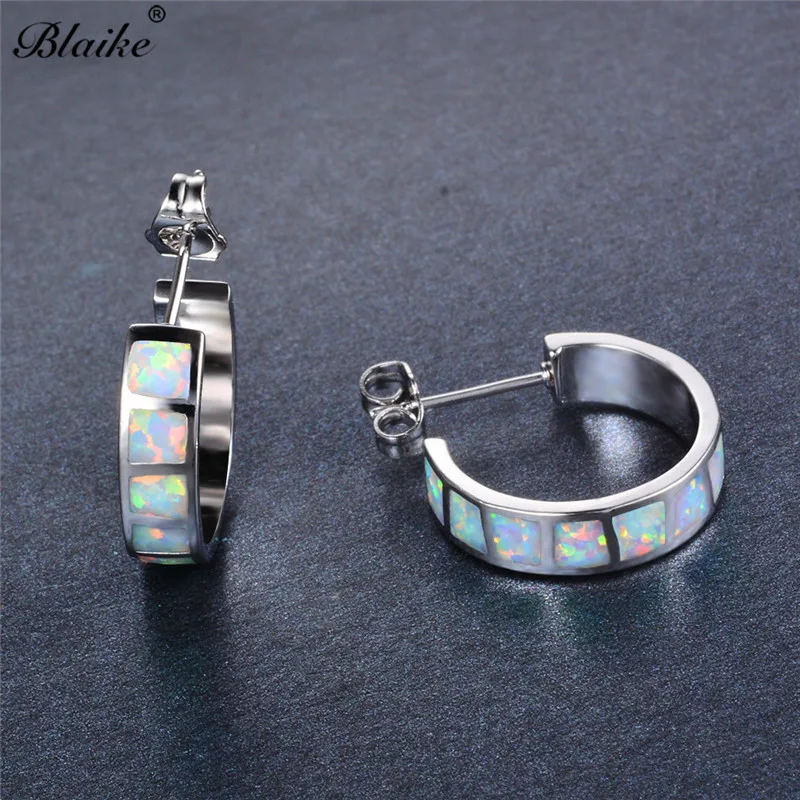 Женские серьги-кольца Blaike круглые серьги с белым огненным опалом серебряного